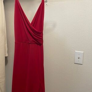 Red maxi dress with slit on one side
